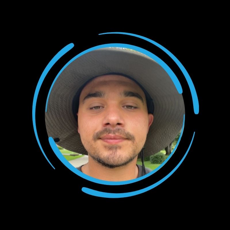 A man in a wide-brimmed hat is shown inside a blue digital frame, highlighting the All-Side roofing concept on a black background.