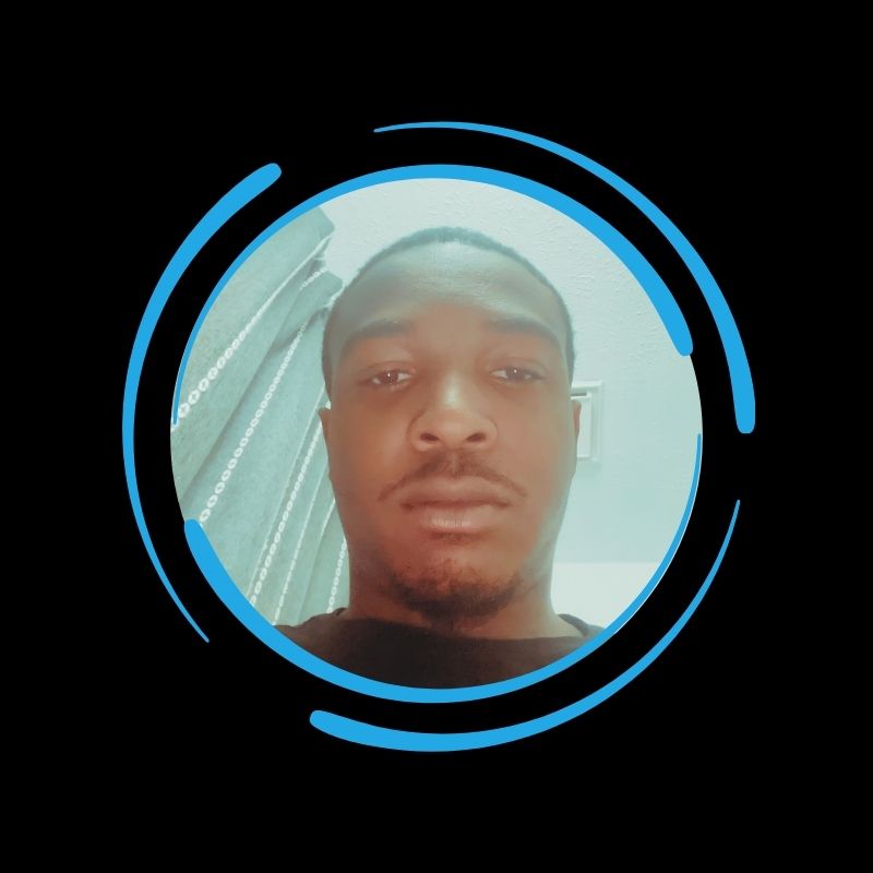 A man faces the camera for a selfie, framed by blue circular graphics on a black background, with an All-Side Roofing logo subtly visible.