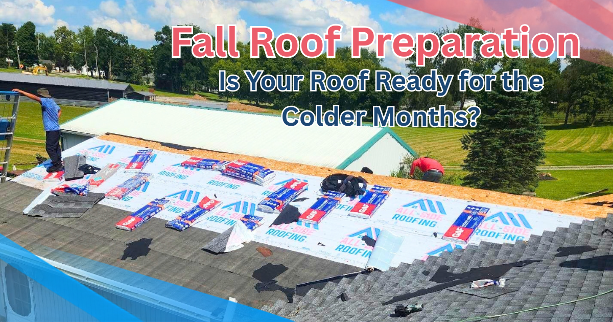 Workers installing roofing materials under clear skies, ensuring your home is Roof Ready for the colder months ahead. Prepare this fall!.