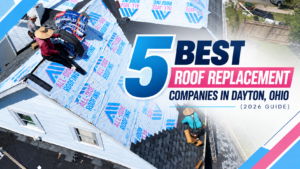 Roofers installing All-Side Roofing underlayment on a house for a list of the 5 best roof replacement companies in Dayton, Ohio.
